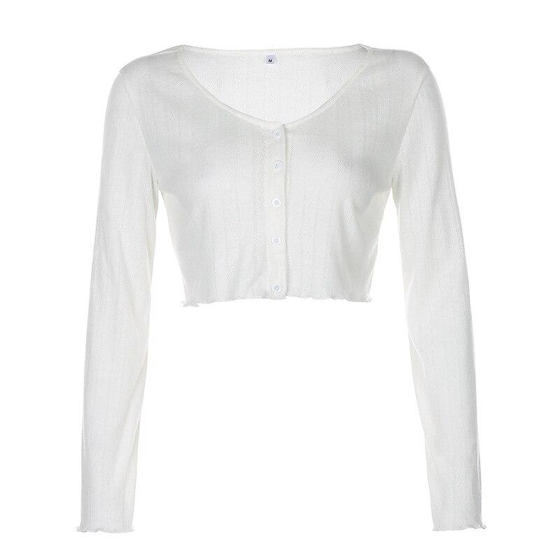 

Короткий кардиган с v-образным вырезом, свободный тонкий свитер с длинными рукавами, женский топ, эстетический корейский стиль, женские вязаные укороченные топы, однотонные для отдыха S белый