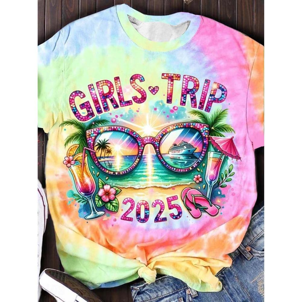 Women's T Shirt Ombre Graphic Animal Casual Short Sleeve Round Neck Regular Tops Daily Print Rainbow Summer Women's Clothing