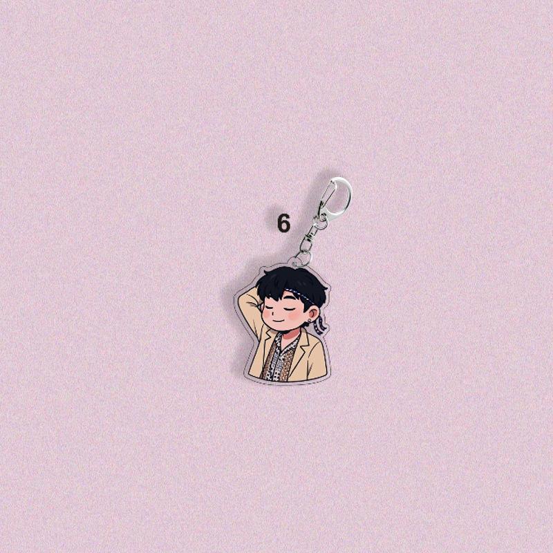 BTS Summer Casual Style Cartoon Keychain, Bangtan Boys Cartoon Figure Keyring, Kpop ARMY Fans Bag Charm(Jin RM Suga Jimin V J-Hope Jungkook)