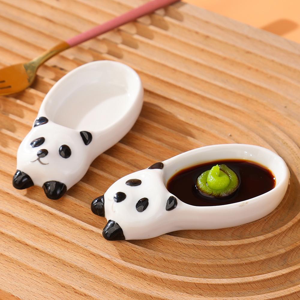 Cartoon Panda Ceramic Taste Plate Household High-Value Seasoning Sauce Oil Plate Vinegar Plate Cute Shape Hot Pot Dipping Plate