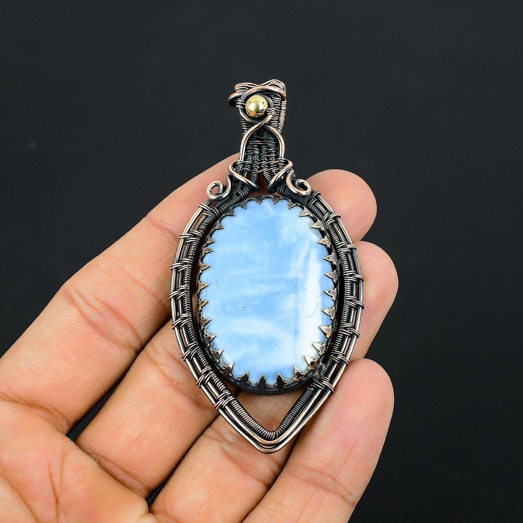 Gorgeous Owyhee Opal Gemstone Pure Copper Wire Wrapped Handmade Pendant Jewelry Gift