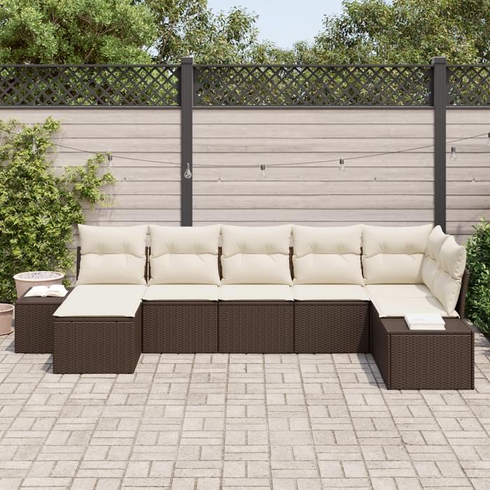 VidaXL Ensemble de canapé de jardin de 7 pièces avec coussins en poly rotin marron 3347148