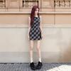 Yarn-dyed Plaid Sleeveless Dress with Brooch Children's Waist Temperament Design Sense Pure Desire Style Polo Collar Short Skirt Summer