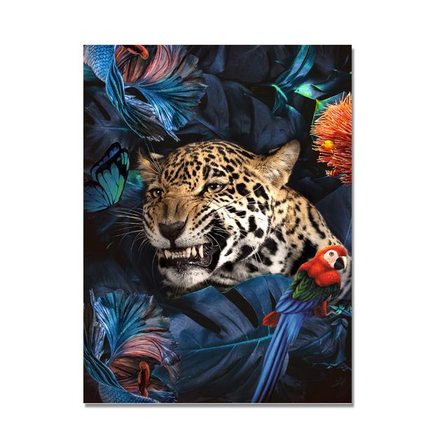 Lion and Tiger Flowers Canvas Painting Animal Cuadros Posters and Prints Nordic Wall Art Pictures for Living Room Home Decor