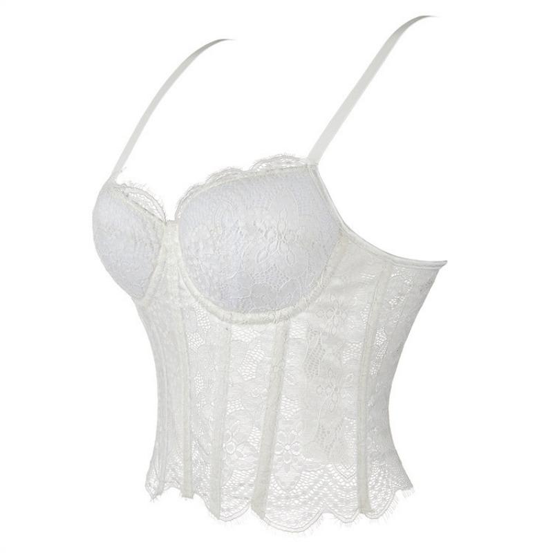 Top Bustier Corsetto Shapewear Bianco Rete Pizzo Steccato con Spalline