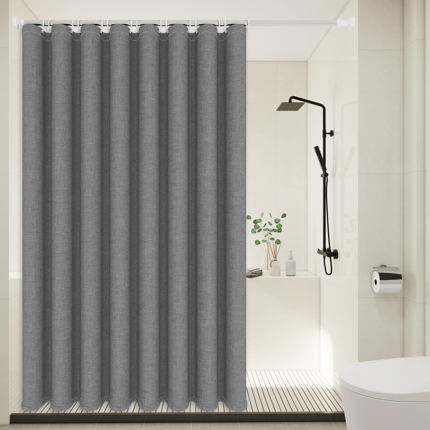 

Minimalist Style Linen Texture Gray Shower Curtain - Thick And Substantial Polyester Fabric W60H190(CM)-1 Pcs