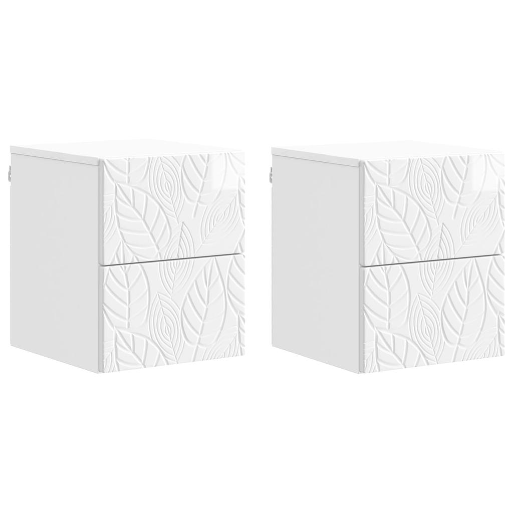 Wall Mounted Nightstand 2 pcs High Gloss White