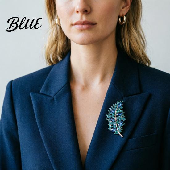 Collar Pin Brooch Imitation Crystal Inlaid Leaf Design Pin-Type Sparkling