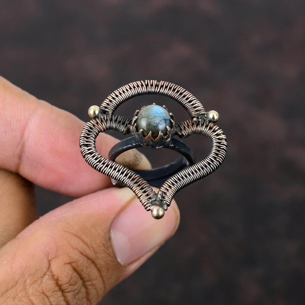 Labradorite Ring Copper Wire Wrapped Ring Adjustable Ring Handmade Copper Jewelry Genuine Gemstone Ring Wire Wrap Jewelry Anniversary Gift