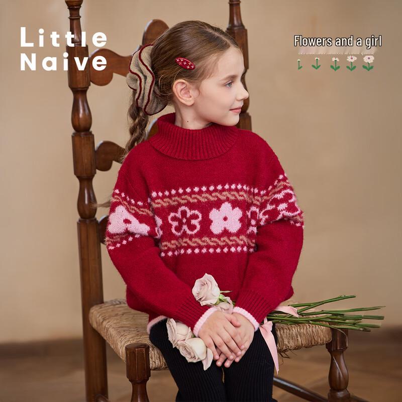 

Little Naive Girls Floral Turtleneck Sweater 140