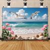 Toile de fond pour photographie de plage tropicale 2D Vague de l'océan Mouette Rose Rose Arrière-plan