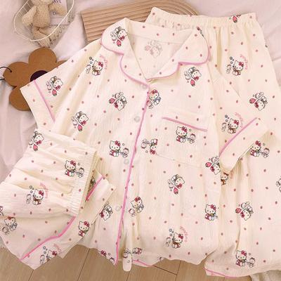 Sweet Little Strawberry Cloud Cotton Pajamas Women'S Casual Summer Short-Sleeved Three-Piece Set