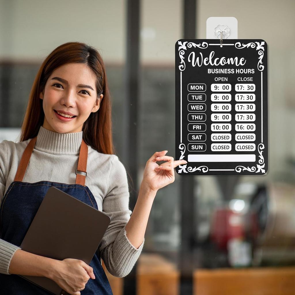 Lesnala 2Pcs Business Hours Sign Changeable Store Time Mark with Stickers for Coffee Bar Shop Restaurant Door Window Supplies 13.78 X 9.45 Inch PVC