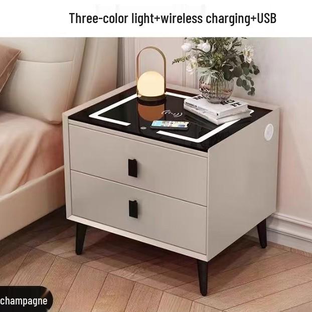 Modern Luxury Smart Bedside Table with Wireless Charging & Multifunctional Storage