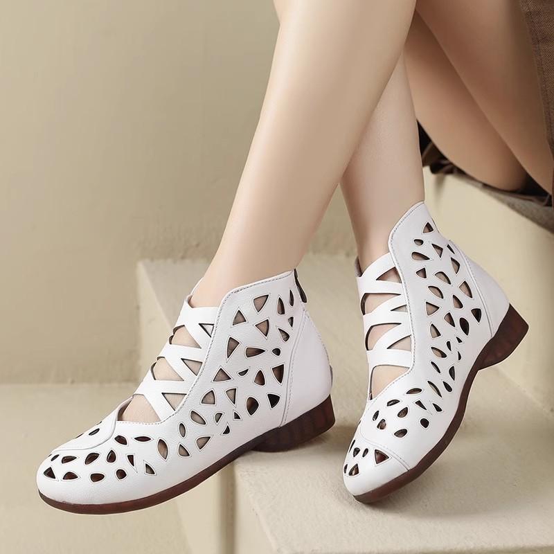 Fashion GKTINOO Genuine Leather Summer Sandals Breathable Hollow Ankle Boots Soft Non-slip Comfortable Sandalias De Mujer Large Size