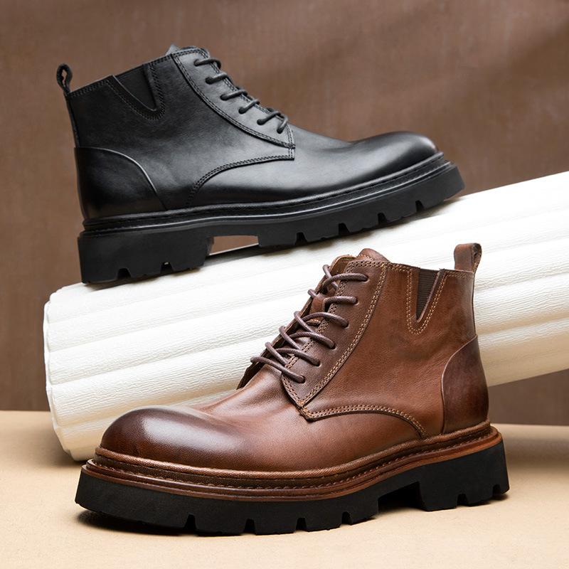 New Martin boots men's genuine leather men's boots British retro high-top leather shoes breathable platform boots