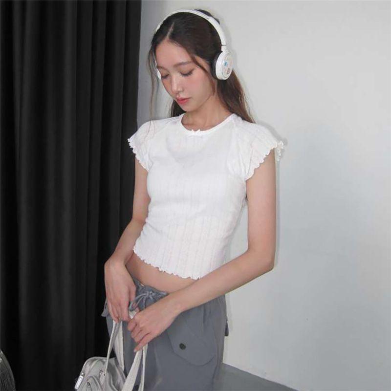 Solid Color Short Sleeve T-shirt Solid Personality round Neck Slim fit Short sleeve T-shirt Women