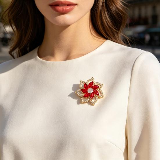 Flower Brooch Pin for Women, Rhinestones Inlaid Brooch Pin for Dress, Coat, Shawl Gift for Mother, Wedding