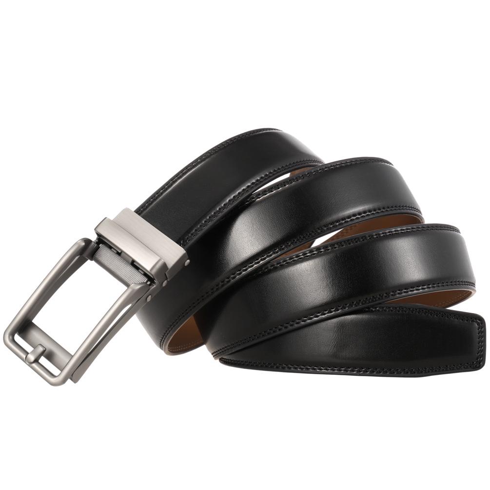 Casual Alloy Automatic Buckle Cowhide Belt, Reverse Pull Design