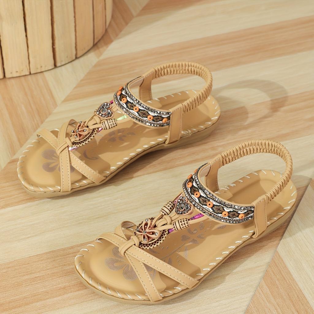 Women's Sandals Bohemian Large Size Flower Rhinestone Sandals Open Toe Beach Sandals