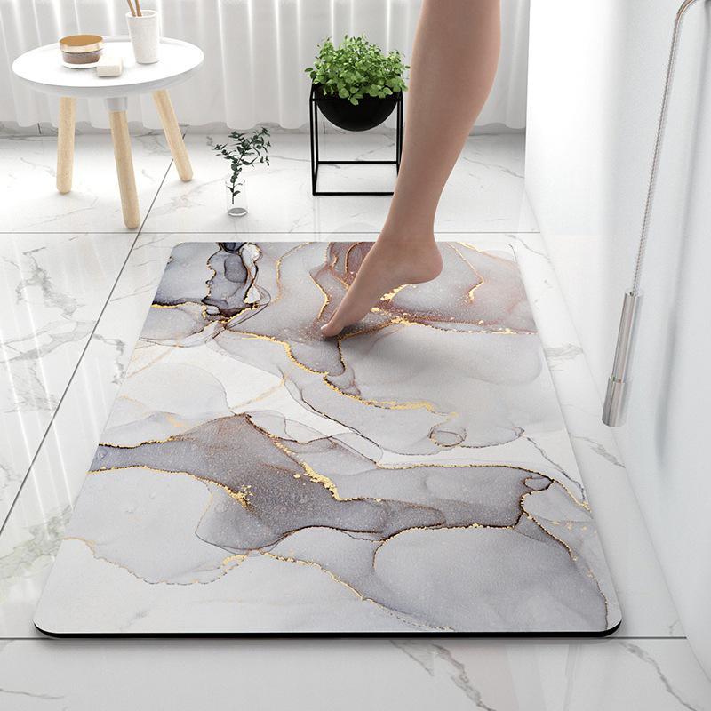 Nordic Style Marble Pattern Diatom Mud Bath Mat - Non-slip, Water-Absorbent, Quick-Drying, Wear-Resistant Foot Mat