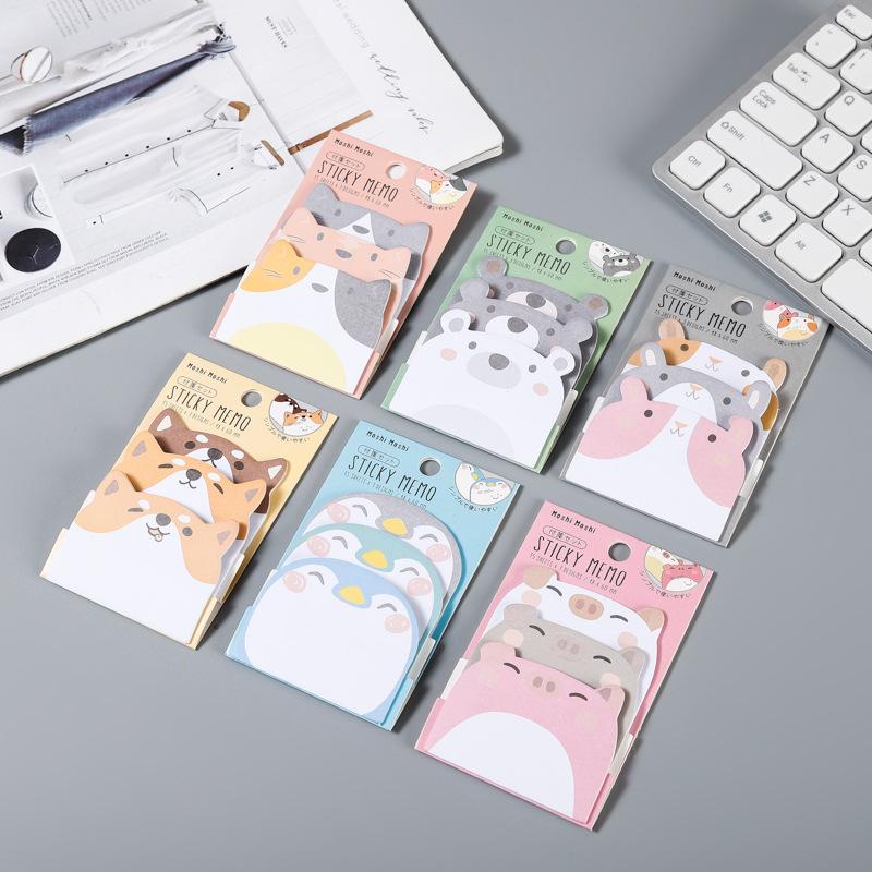 Animal Shape Self Adhesive Sticky Notes Decorative Cartoon Memo Pad, Portable Notepaper for Study Work Planner Notebook
