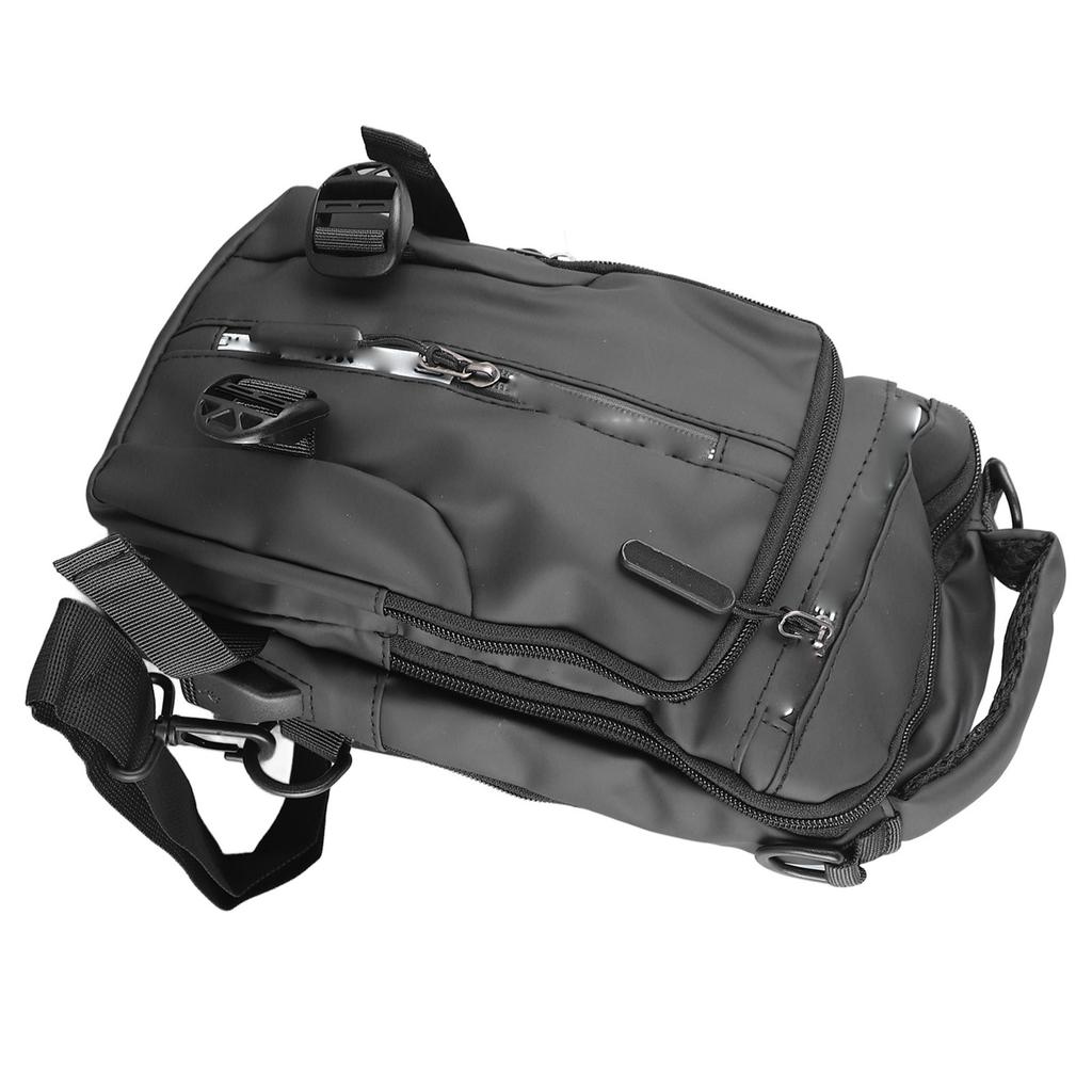 Men Nylon Backpack Waterproof Fashionable Multi Pocket Shoulder Chest Messenger Bag with USB Charging Port 5 Pocket