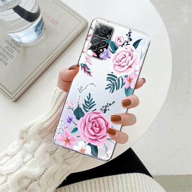 Weiße lila Blume Floral klare Hülle für Xiaomi Redmi Note 12 7 8 9 8t 11t 8 10 Pro 9s 10s 11 11s für Mi 9a 9 9c 9t 10 10c K40