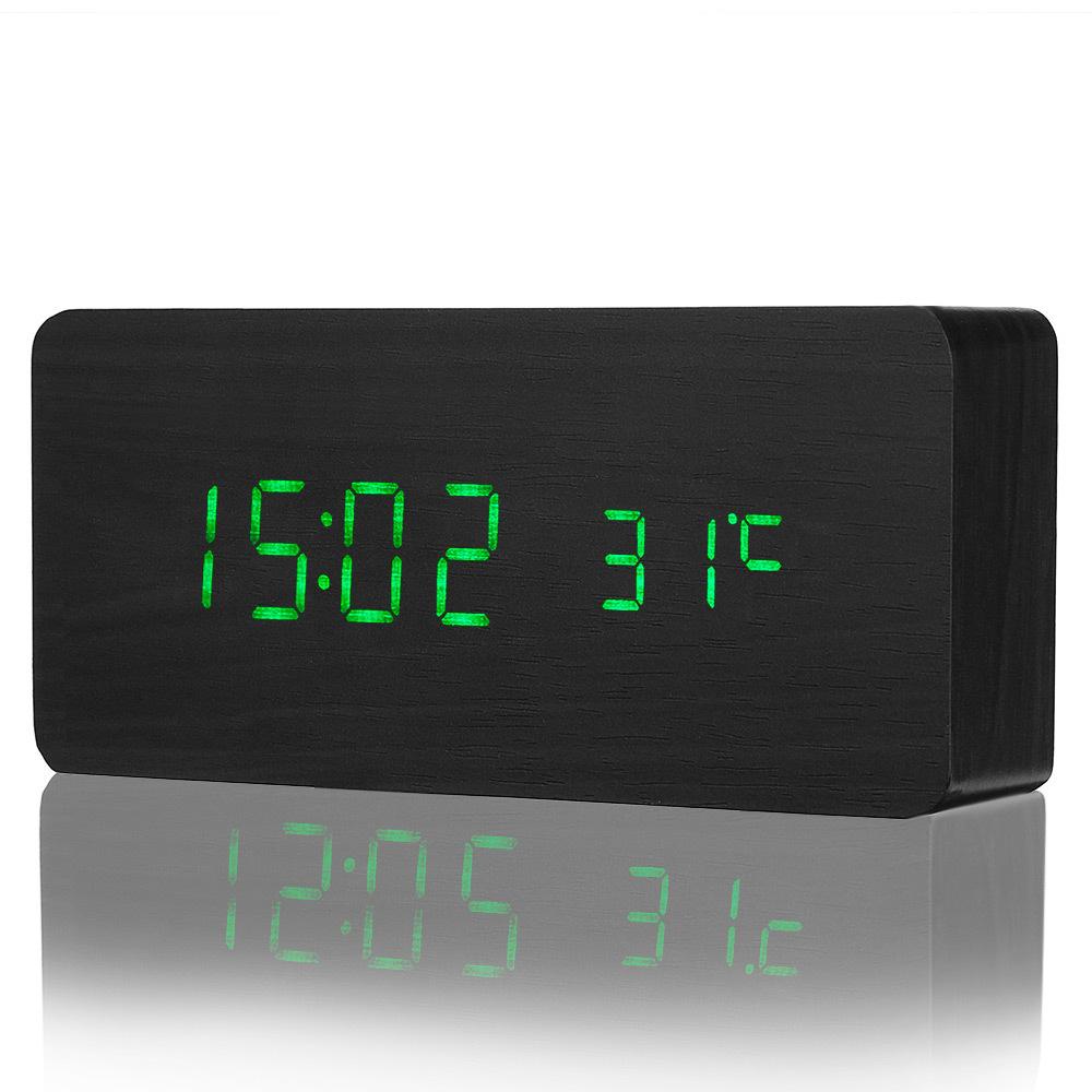Sveglia Digitale a LED in Legno Ora Temperatura Calendario Orologio da Scrivania Orologio Design Moderno Sveglia Digitale Arredamento per la Casa
