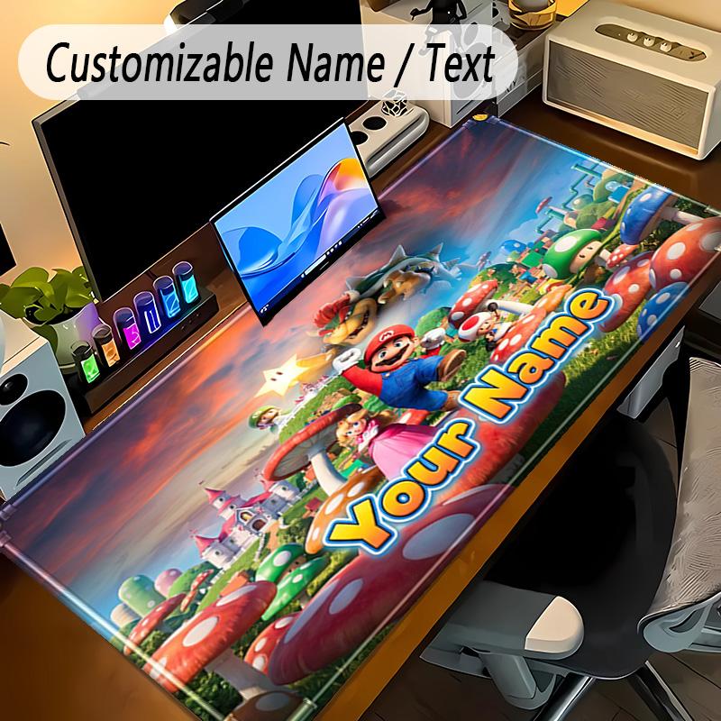 Large Mouse PadSuper Mario Custom Name Text Personalized Desk Mat Non Slip Gaming Pad