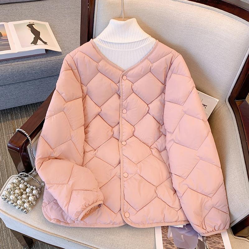 Winter New Style, Loose Fit, Plus Size, Lightweight Down Cotton Jacket, Warm Jacket, Outerwear, Diamond Grid Cotton Jacket