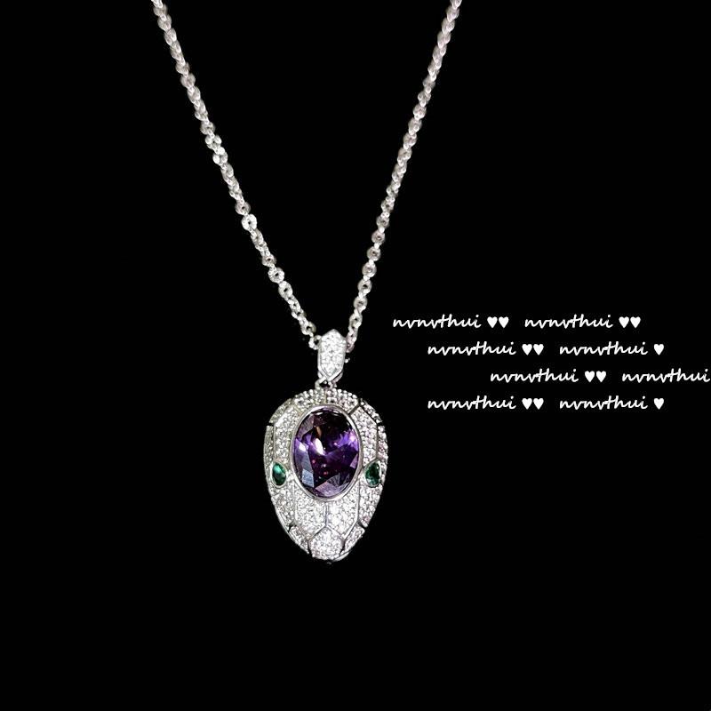 Original Women Sparkling Amethyst Snake Head Wedding Jewelry Sets White Gold Plated Banquet Ring/Earring/Necklace/Bracelet Chain