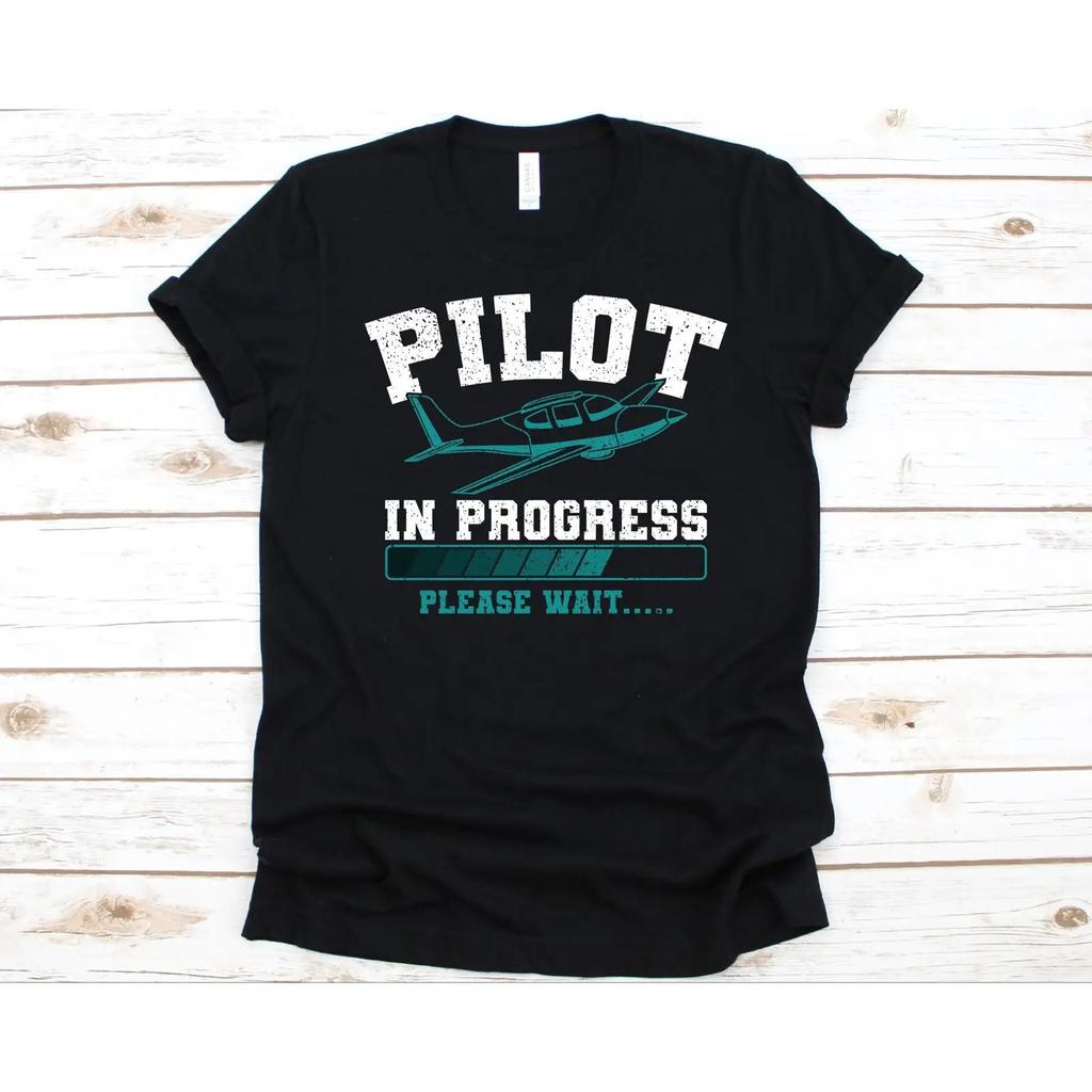 Pilot In Progress Please Wait T Shirt Aircraft Navigator Aviator Airplane Aviation Trainee Vintage Homme Comfortable
