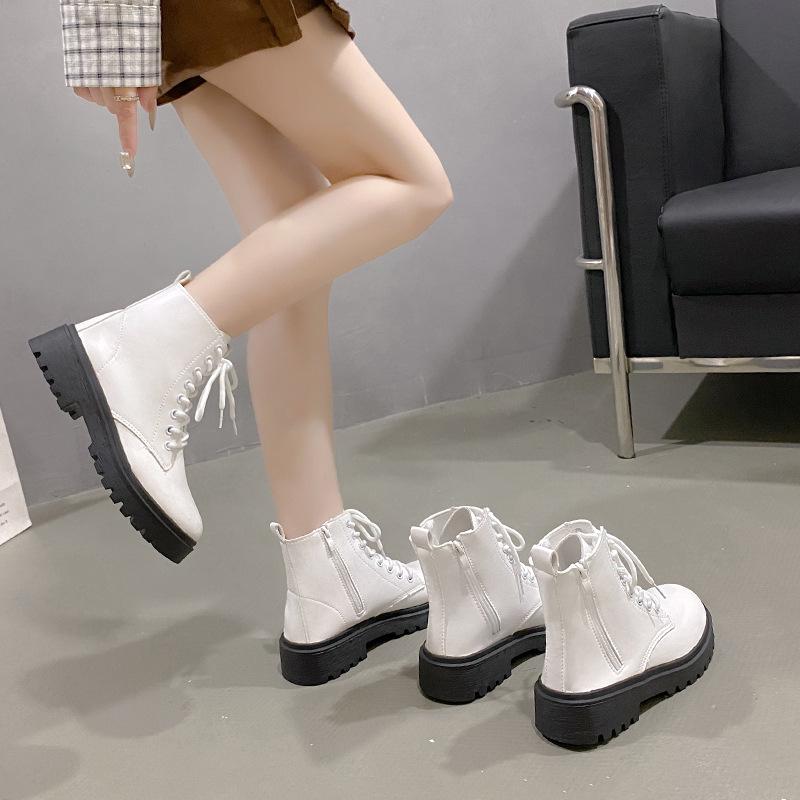 Short Boots Women'S Fashion Lace-Up Martin Boots Thick Heel Platform Casual Large Size Short Boots Women