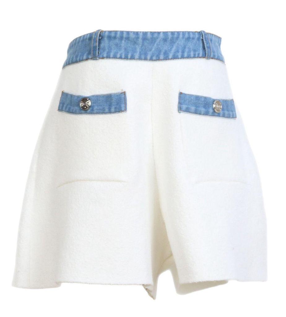 2025 French Preppy Patchwork Denim & Knit Cardigan Short Set