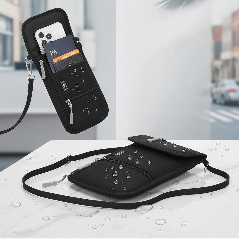 Osobní peněženka na krk s RFID blokováním Cestovní držák na pas Organizér na doklady Taška přes rameno na telefon s nastavitelným popruhem