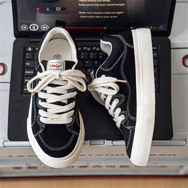 

New casual shoes boys heightened platform retro breathable board shoes men s versatile niche trendy shoes 40 чёрный