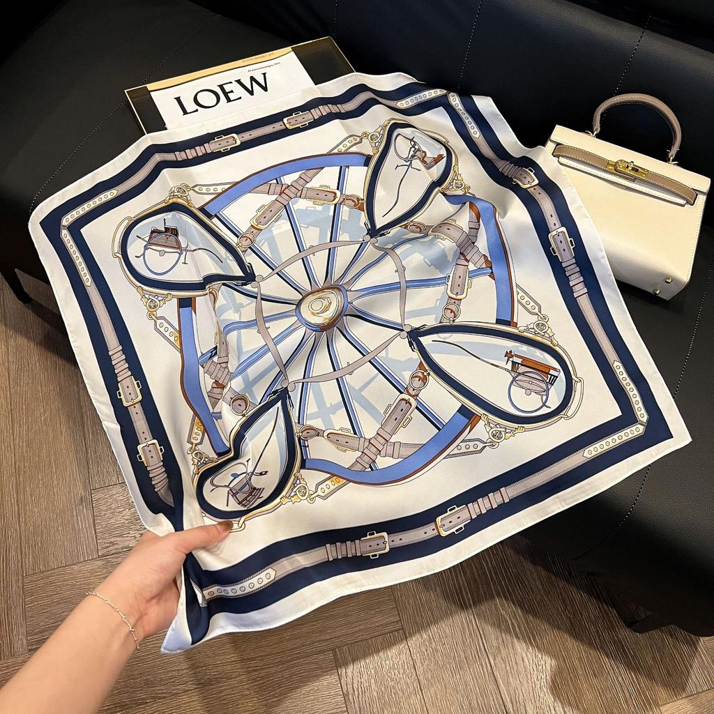 71Cm silk scarf square scarf high sense Korean fashion versatile professional simulation silk small scarf retro printed silk scarf women