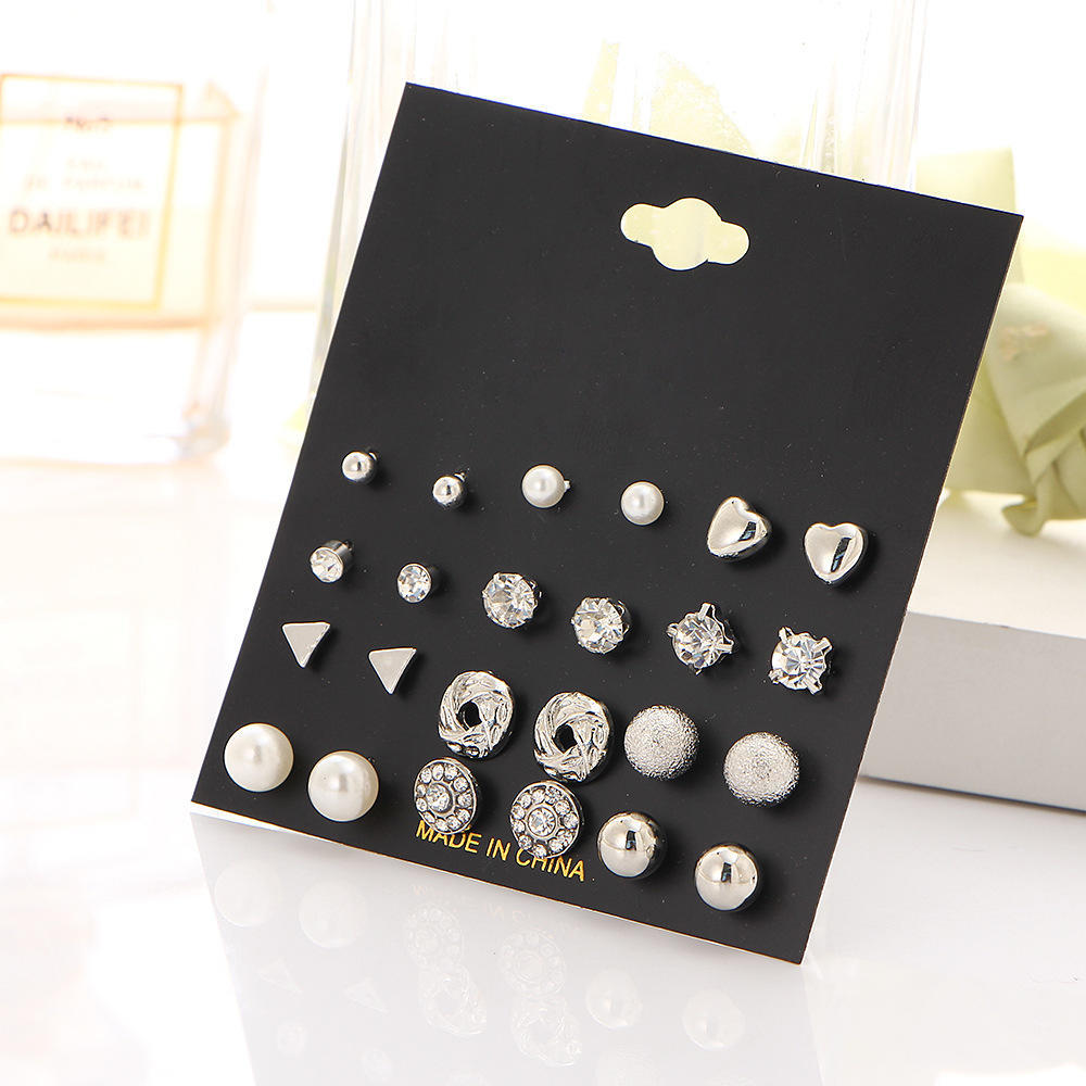 12 PairsEarrings Mixed Styles Women's Stud Earring Set Pearl Crystal Earrings Boho Geometric Earrings for Women 2020