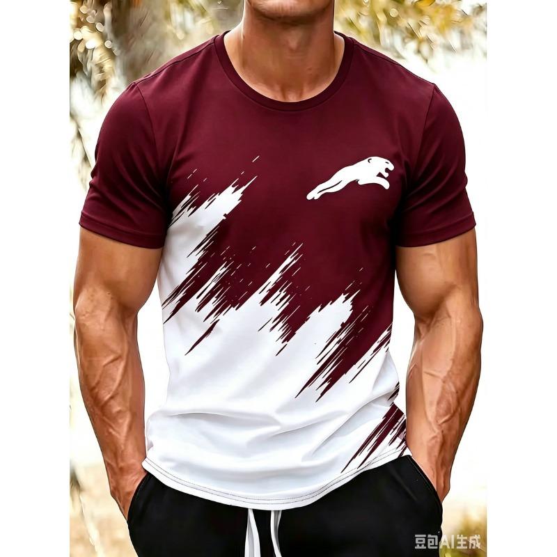 Fashionable New Black and White Minimalist Printed Short-sleeve T-shirt, Summer Casual Breathable and Comfortable Gym Sports Men's T-shirt