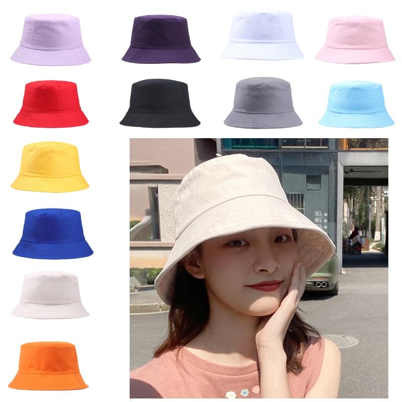 Hwcap Pure Cotton Solid Color Fisherman Hat With Embroidered Logo, Portable Bucket Hat For Sun Protection
