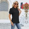 Summer Women's T-shirt Lace Neck Bubble Sleeve Loose Pleated T-shirt
