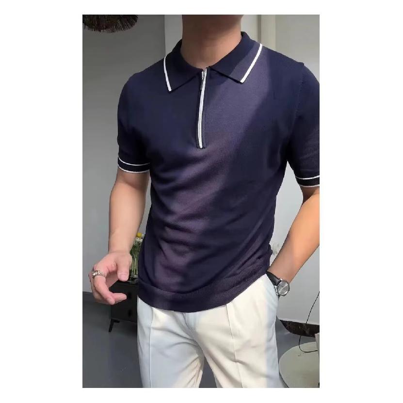

Summer Men s Turn-down Collar T-shirt Light Business Casual Short-sleeved Polo Shirt Half Zipper Knitted Short-sleeved 3XL білий