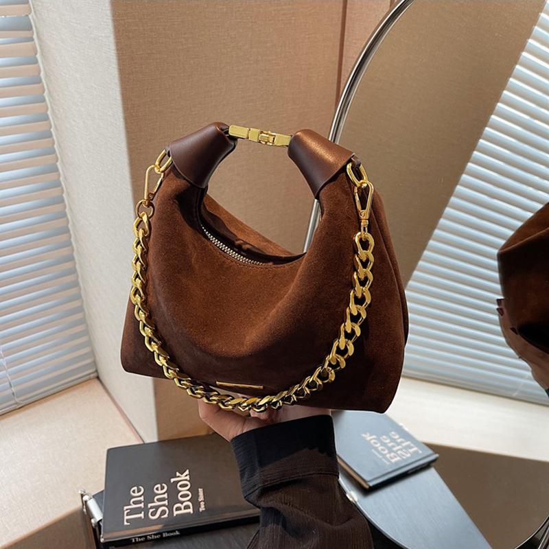 French Style Versatile Suede Handbag Women's Casual Crossbody Bag Retro Texture Single Shoulder Bag Neutral Minimalist Style