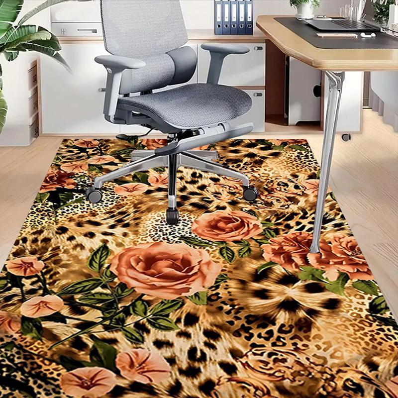 1 Stück Leopardenmuster Blumen Extra Groß Rutschfeste Bodenmatte, Büro, Familie, Schlafzimmer, Studio Großer Teppich, Langlebiges Material-J0417