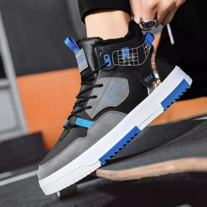 Men's Casual Sneakers 2025 Winter Fleece Warm Snow Boots for Men High Top Thick Bottom Non-slip Running Shoes Outdoor Sport Shoe