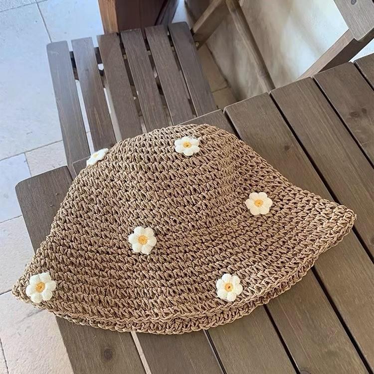 Summer new sun hat women's South Korea Dongdaemun weaving hollowed out after split fork sun protection hat fisherman hat children