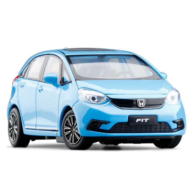 

1/32 HONDA Fit GK5 Металлическая модель автомобиля Литье под давлением Металлическая игрушка Спортивный автомобиль Модели транспортных средств Симуляция Звук и свет Коллекция Подарки синий