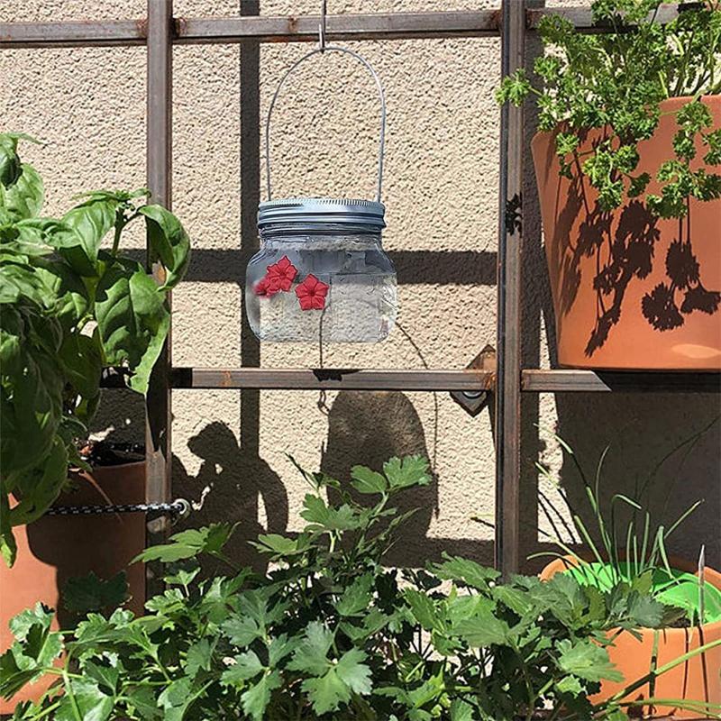 Hanging Bird Feeder Outdoor Transparent Mason Jar Flowers Decoration Hummingbird Feeder