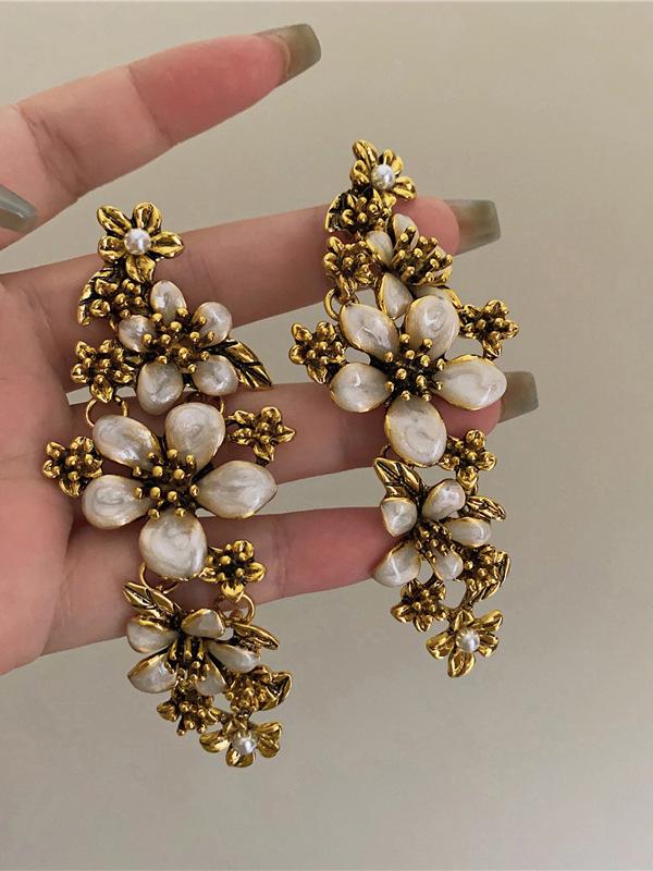 

Винтажные серебряные геометрические серьги-цветы - Легкая роскошь, ретро-дизайн